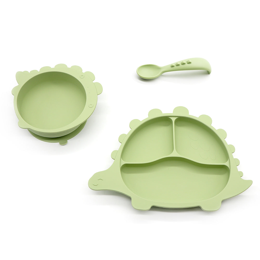 Set of 3 Dinosaur Suction Plate, bowl and Spoon,BPA Free and Dishwasher Safe