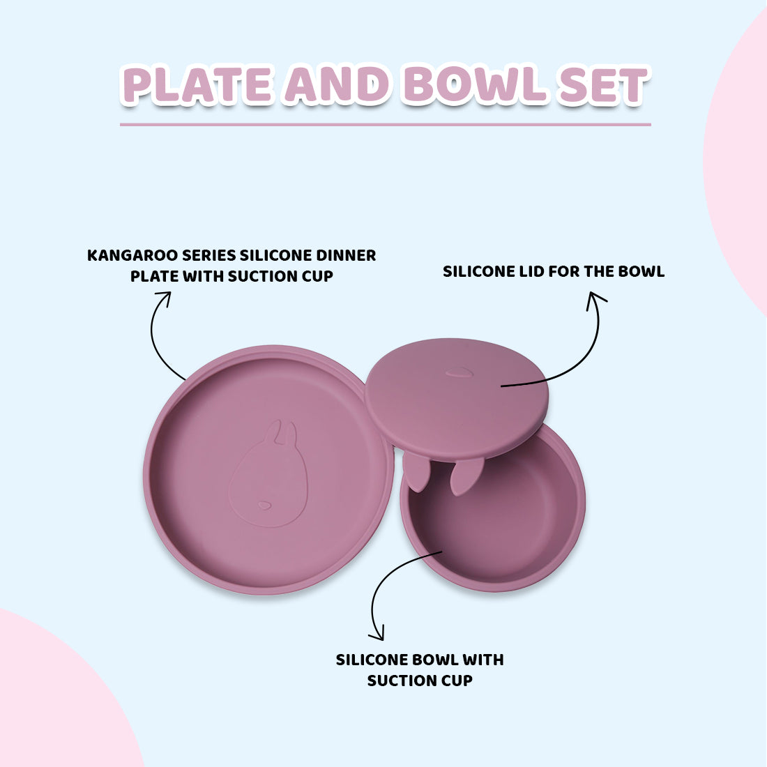 Kangaroo Plate and Bowl Set, Suction Plate for Baby & Toddler, BPA-Free, Microwave Safe