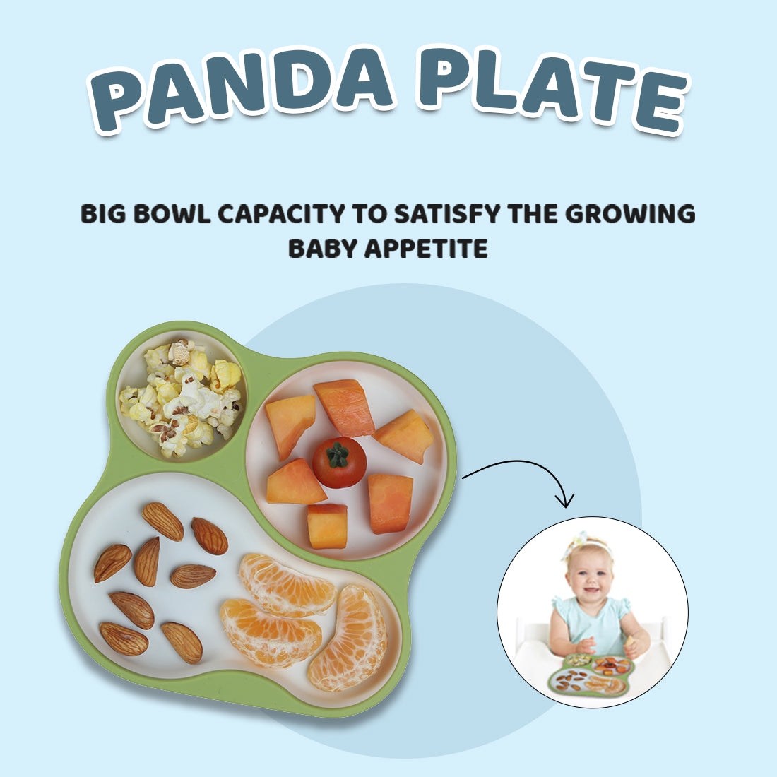 Panda Plate with Suction Base, Non-Slip and BPA-Free, Great for Toddlers and Kids, Easy to Clean