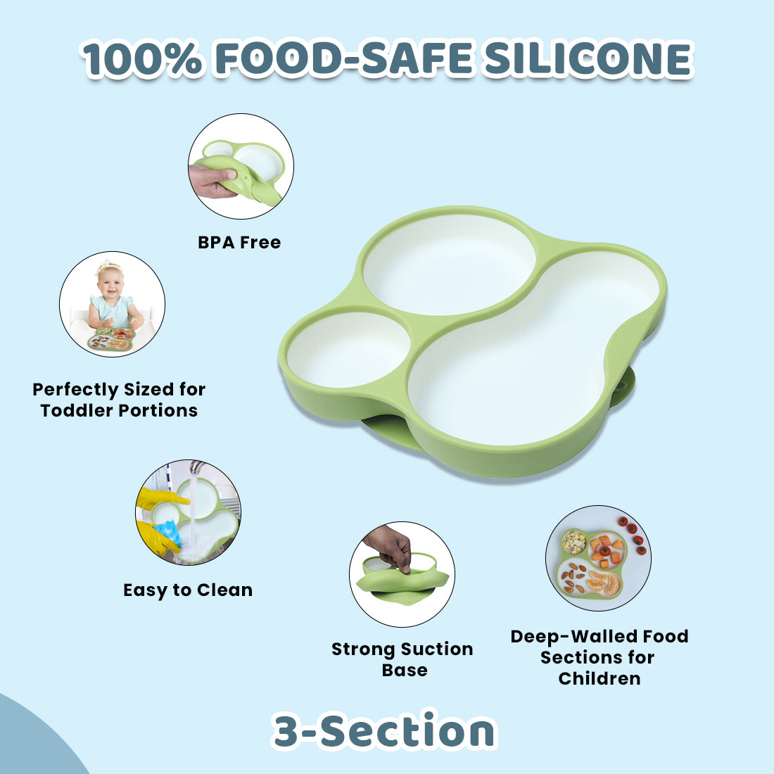 Panda Plate with Suction Base, Non-Slip and BPA-Free, Great for Toddlers and Kids, Easy to Clean